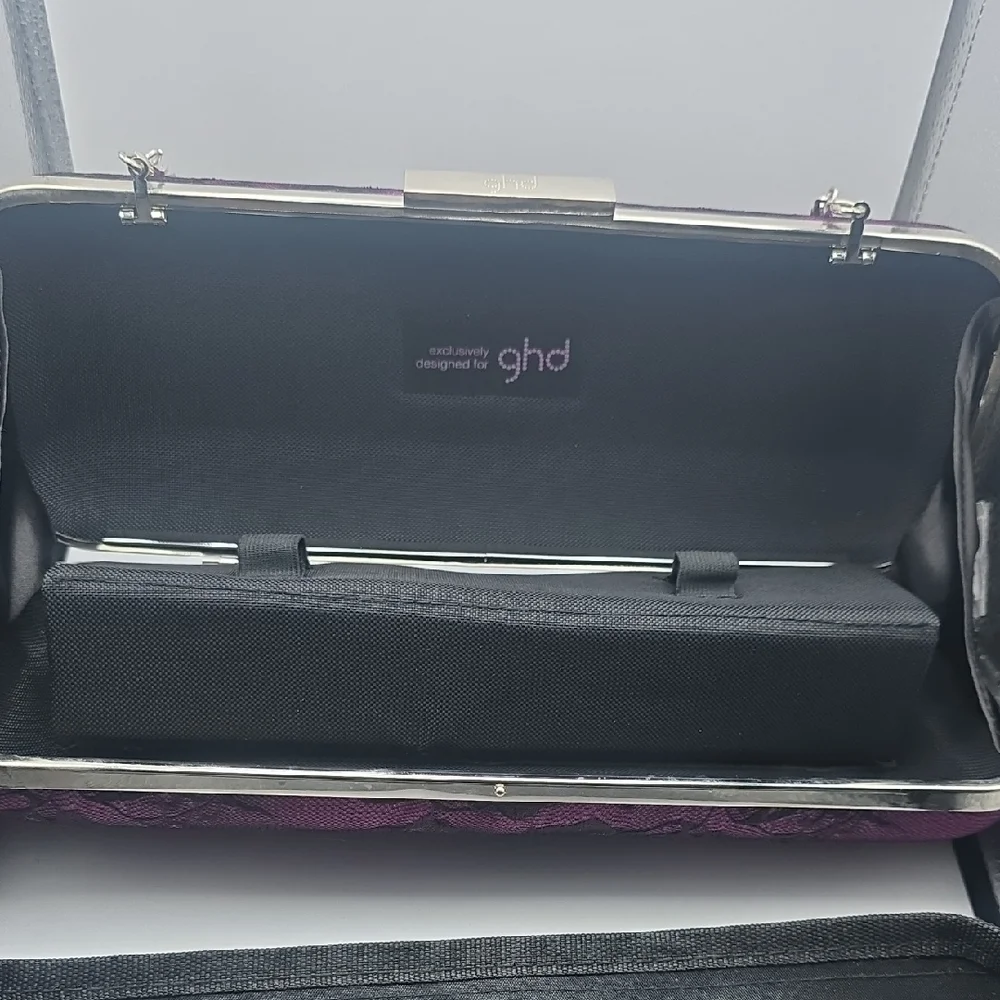 GHD Elegant Purple Lace Clutch Straightener Holder W/ Chain (EUC)🖤💜🖤